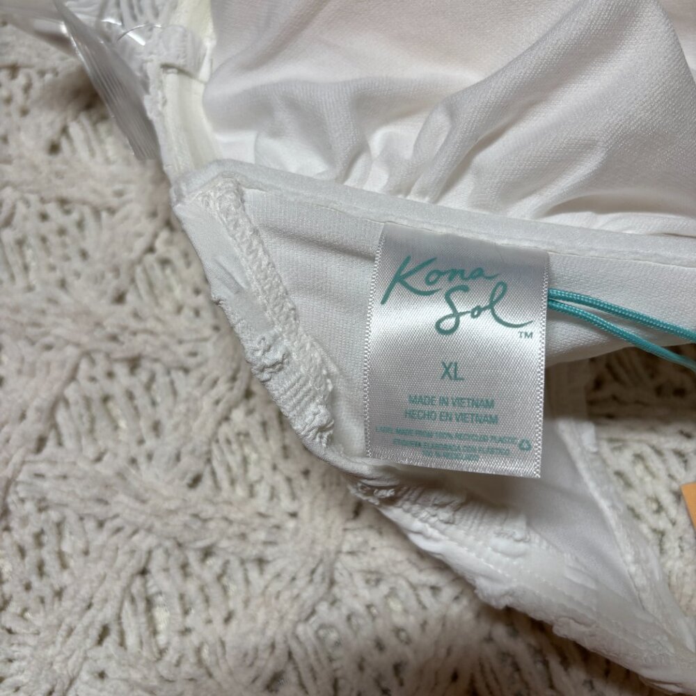 NWT Kona Sol White Textured Bandeau Bikini Top Strap Optional –‎ Women’s XL - Picture 4 of 5
